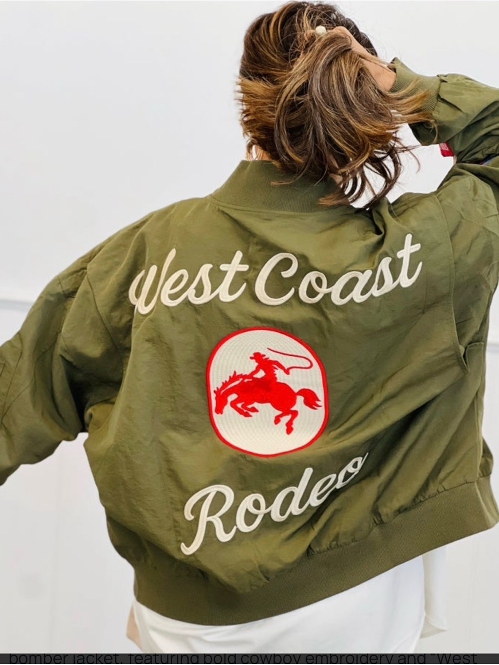 Women’s Olive Green Bomber Jacket with Embroidered Patches Medium - Picture 3 of 10